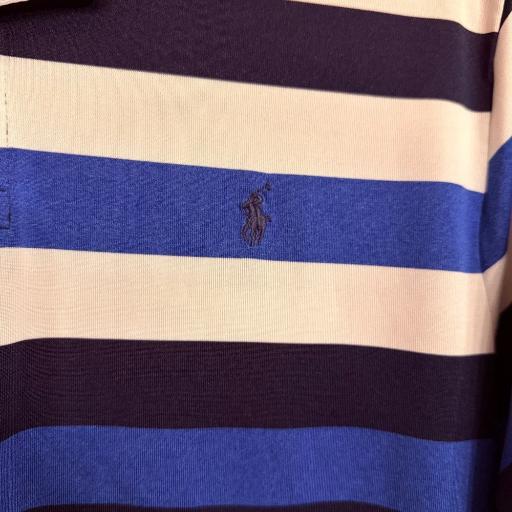 Polo Ralph Lauren Boys XL 18-20 Performance Striped Polo Shirt Blue White